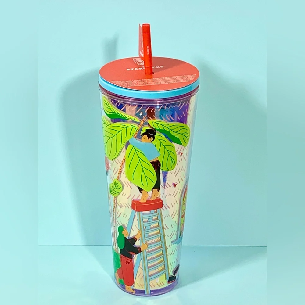 NEW NWT Starbucks 2024 Monyee Chau Tropical 24 Oz Cold Tumbler Cup Pride - Picture 2 of 8